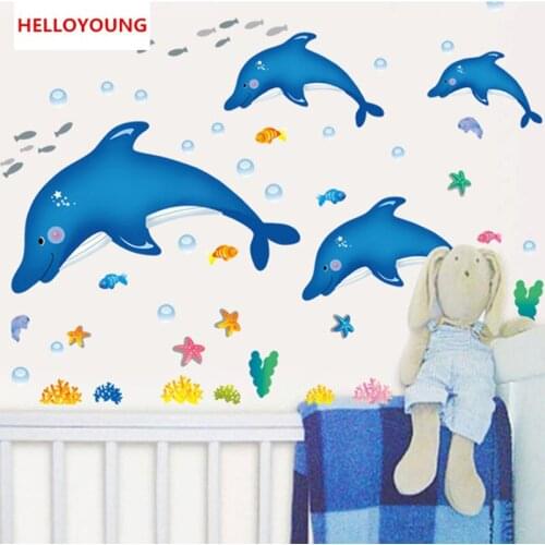 QT-0025 DIY Home Decorative Dolphins And The World Children Bedroom Wall Stickers Waterproof Rural Wallpapers Mural
