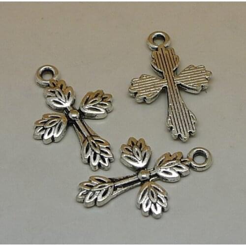 RONGQING Unique Design Leaves Cross Pendant 100pcs/lot Cross Charms 26x16mm Religion DIY Jewelry Findings