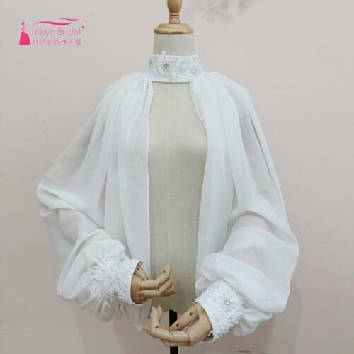 Halter Neck New Pearls Applique Wedding Bridal Shawl Long Sleeves Dusty Pink Bolero Bride Jacket Accessories DQG1253