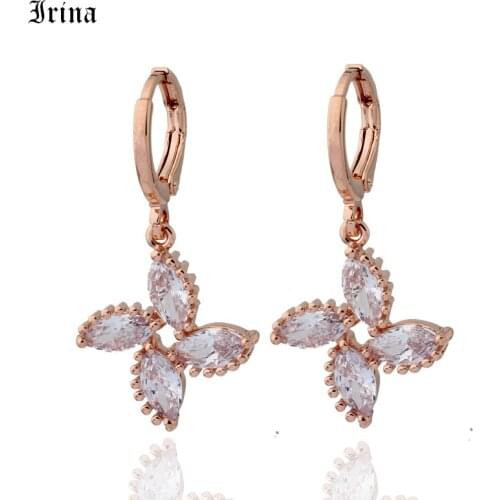Irina 585 Rose Gold Color Earrings OL Zircon Stone Dangel Earrings Fashion Brand Engagement Earrings Jewelry For Women