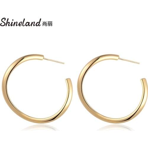 Shineland New Arrival Fashion Accessories Simple Metal Circle bijoux trendy Clip Earrings for Women Charm Jewelry 2020
