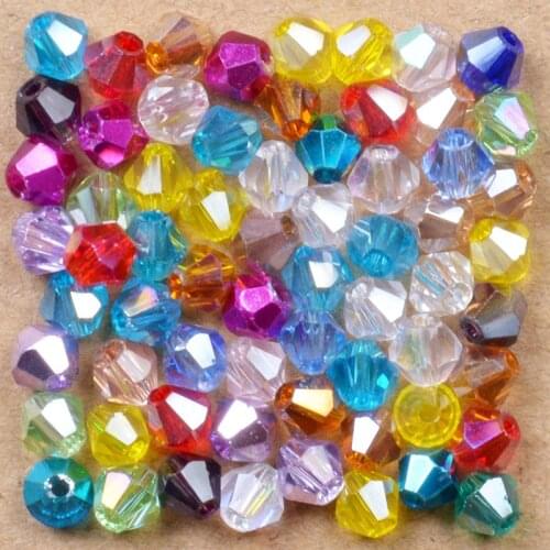 Mixed AB Color Glass Bicone Beads 4mm 100pcs/lot Top quality Faceted Crystal Loose Charms Bead For DIY Jewelry Gifts Handrafts