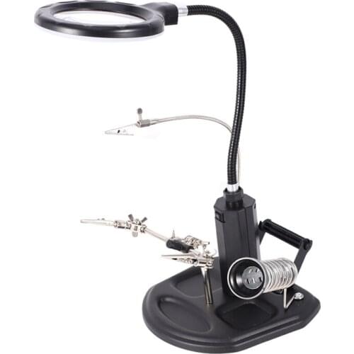 2.5X(6D)/4X(12D) 16 Smd Leds Magnifier Soldering Helping Hand Desktop Magnifying Glass Welding Repair Auxiliary Tool