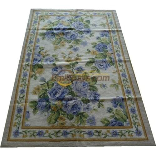 Vintage Wool Needlepoint Floral Carpet Full Width Design Needle Point Hand-woven Carpet For Carpets Living Room Museum
