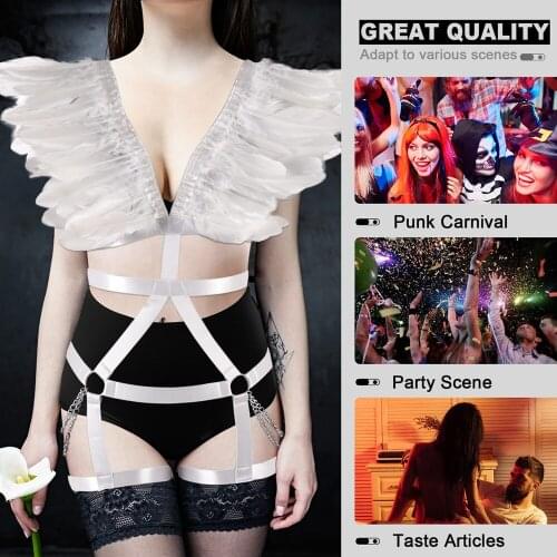Feather Lingerie Set Harness For Women Erotic Adjust Waist Suspender Belt Festival Costume Thigh Garter Rave Clothes Accessories