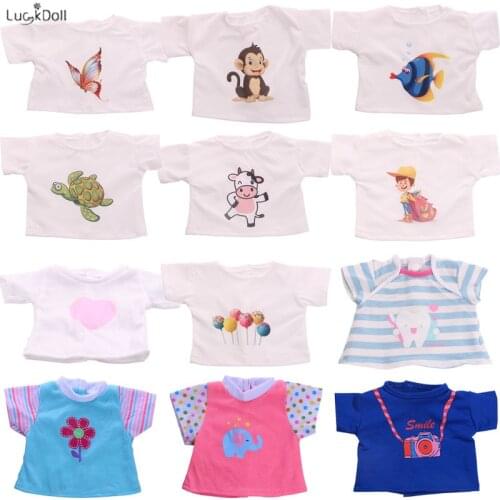 12 Styles Cute Pattern(Candy,Monkey etc.)T-shirt Fit 18 Inch American&43 CM Baby Doll Clothes Accessories,Girls Toys,Generation