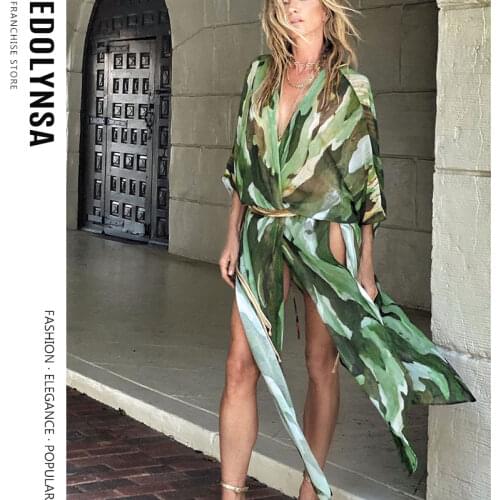 Boho Camo Print Chiffon Blouse Plus Size Long Kimono Dress Women Summer Tops Ins Style Shirts Tops For Women Fashion A793