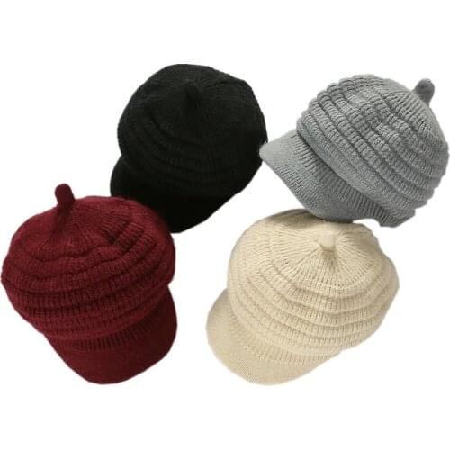 Womens Winter Warm Thick Visor Beanie Hat Female Knitted Slouchy Hats Newsboy Cap