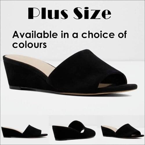 Womens 30mm Velvet Open Toe Mules Wedge Sandals Kitten Heel Casual Dress Party Wedding Shoes 308-6VE