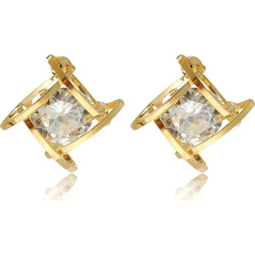 Geometric Earrings Crystal Zircon Stud Earrings For Women Gold Silver Color Earing Earings Jewelry Brincos Kolczyki Pendientes