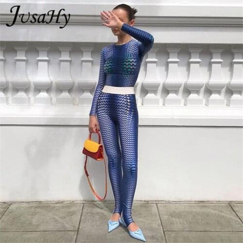 JuSaHy Y2K Print Polka Dot 2 Piece Sets Women Gothic Hipster Top+Elastic Waist Skinny Pant Active Sexy Midnight High Streetwear