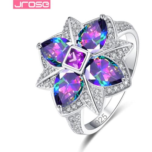 JROSE Flower Zircon Wedding Ring for women Jewelry Austria Crystal Silver Color Engagement Band Female Anel Bijoux Gift Size 6-9