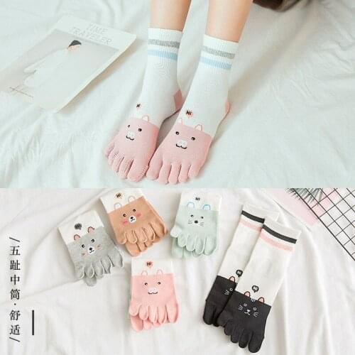 Winter And Autumn Five Fingers Socks Anti Skid Lovely Cartoon Cotton Toe women socks wholesale 10pair/lot