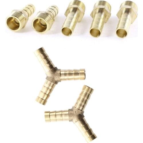 2 x Brass Y Style 3 Ways Hose Barb Connectors Adapters for 8mm Tubing with 5Pcs 1/4Inch PT Male Thread to 8mm Hose Barb Brass St