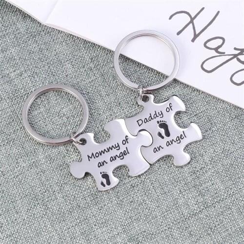 2-Piece Puzzle Mommy Daddy of an Angel Keychain Set Baby Memorial Gift Sympathy Gift Miscarriage Jewelry Miscarriage Keepsake