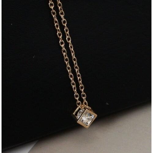 2018 New Collier Fashion Geometric Cubes Zircon Chokers Necklace Cz Crystal Square Pendant Necklacce For Women Jewelry
