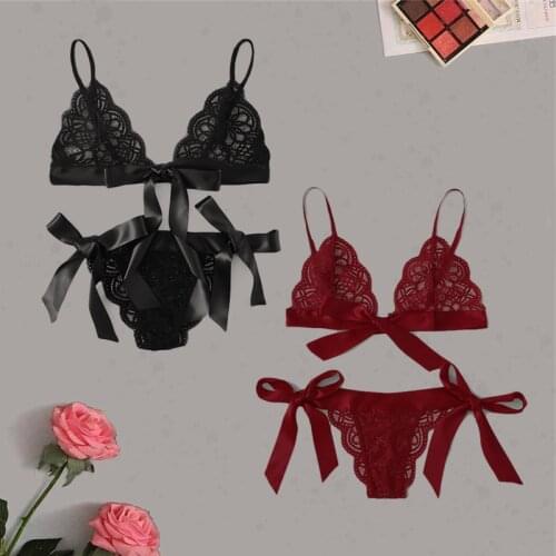 Women Underwear Plus Size Ladies Sexy Lace Backless Unlined Sleepwear Lingerie Set Bralette Comfort Transparent Bra And Brief