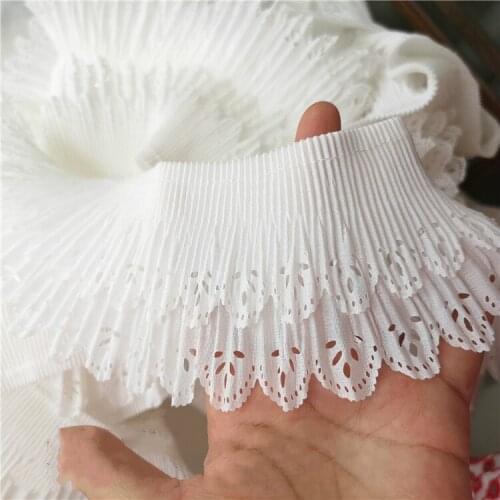 5Yard Diy 8cm wide double layer lace trim white pleated collar cuffs lace fabric clothes accessories straightening measurement