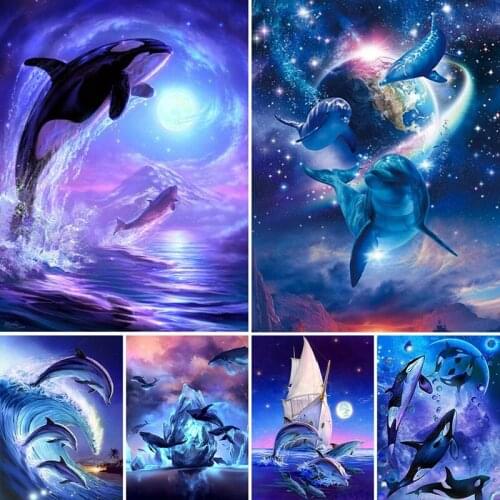 5D DIY Diamond Painting Sea Animals Dolphin Kit Full Drill Square Embroidery Mosaic Art Picture of Rhinestones Home Decoration
