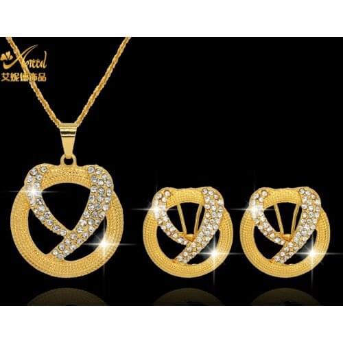 African Chokers Fashion 24K Gold Jewelry Sets Indian Bridal Wedding Necklace For Women 2021 Pendant Earring Girlfriend Gifts Set