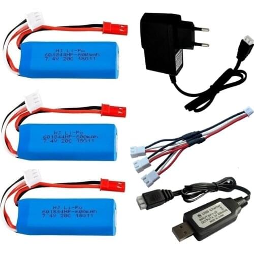 Upgrade 7.4V 600mAh Lipo Battery for WLtoys K969 K979 K989 K999 P929 P939 RC Car Parts 7.4V Battery with 3 in 1 charger cable