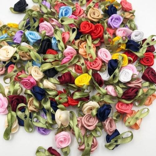 50pcs Mix Satin Ribbon Flowers Bows Rose Sewing Wedding Appliques Craft B039