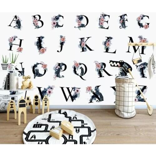 Bacal custom Nordic contracted flower 26 letter blcak theme children room setting wall decorates 3D wallpaper mural huda