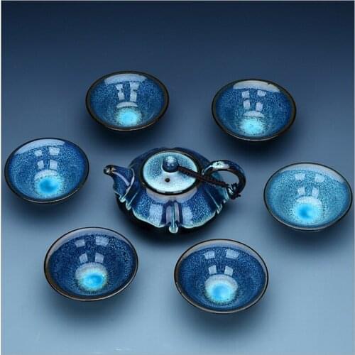 Free shipping 7pcs in one set Kung fu tea set Jingdezhen built red glaze kiln tea pottery and porcelain of a complete set
