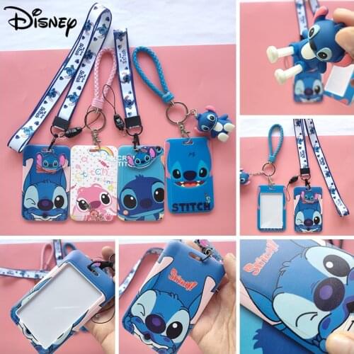 Disney Stitch Cartoon Credit Card Cover Student Campus Card Outdoor Hanging Neck Bag Holder Cards Cover FOR Women Pendants