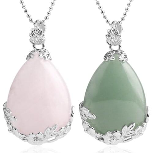 CSJA Jewelry Shopping Online Women Natural Pink Quartz Stone Necklace & Pendant Tear Water Drop Love Reiki Bead Ketting E082