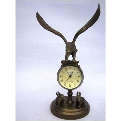 Decoration brass factory Pure Brass Antique Exquisite Copper Eagle sculpture mechanical clock ornament crafts
