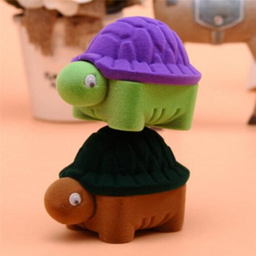 Cute Ring Jewelry Storage Holder Turtle Tortoise Ring Earring Oragnizer Gift Box Case Jewelry Packaging & Display