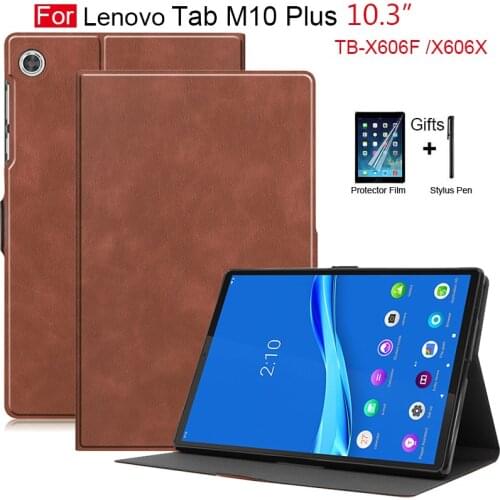 Gligle Ultra thin Magnet Stand Leather Case cover for Lenovo Tab M10 FHD Plus TB-X606F TB-X606X 10.3 inch Shell+Screen Film+pen