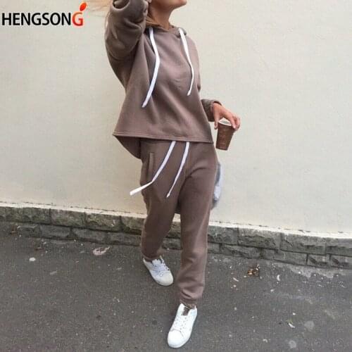 2 Piece Sets New Fashion Casual Suits Autumn Hooded Pullover Fleece & Loose Pants two-piece Set Women Solid Hoodies + Trousers