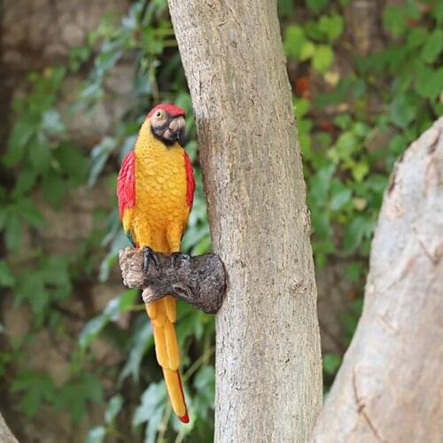 Red Garden Parrot Statue Outdoor Backyard Tree Macaws Wall Landscape Decor
