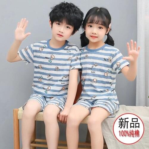Summer Girls Boys Pajamas Sets Childrens Clothing Suits T-shirt+Pants Sleepwear Cotton Cartoon Pyjamas Kids Pijamas Nightwear