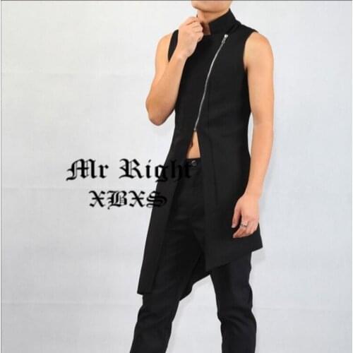 Hot 2020 Autumn New Personality Kaross Long Slim Irregular Outerwear Siner Nightclub Clothing Hairstylist Vest Costumes