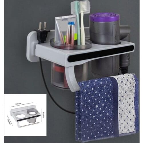 Multi-function Wall-mounted Bathroom Storage Shelf Toilet Combs Hair Dryer Holder Plastic Hanging Rack with Towel Bar