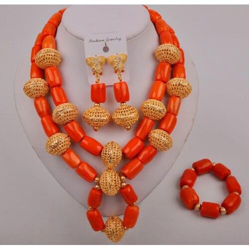 Fashion African Beads Jewelry Set Orange Nigeria Wedding Coral Necklace Bridal Jewelry Sets for Women