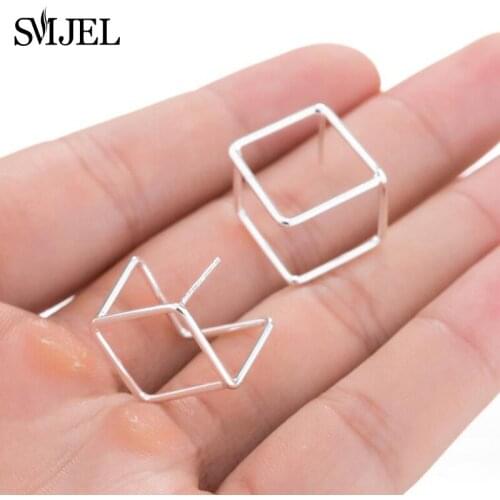 SMJEL Fashion Simple Square Stud Earrings for Women Line Hollow Box Earring Geometric Party Jewelry Dropshipping / wholesale
