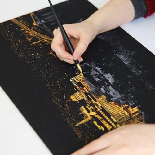 Painting Drawing Scratch Arts Set With Stick Scraper Pen Black Brush For Scratch Sketch Art Papers Boards Tools Gift