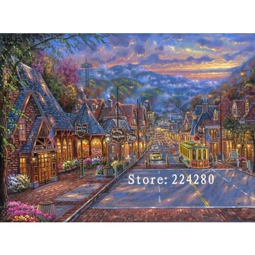 Bustling Street Cityscape Scenic Needlework,For Embroidery,DIY 14CT Unprinted Cross stitch kits Cross-Stitching decor crafts