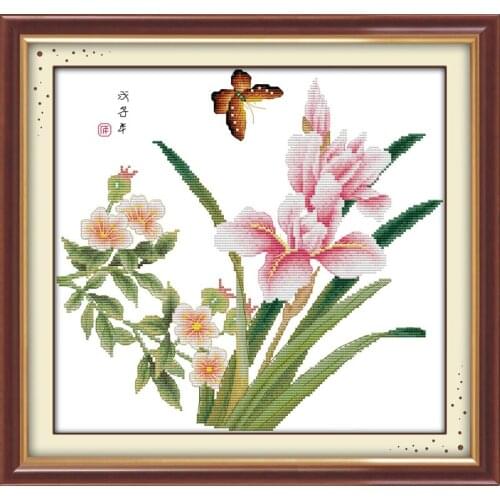 Butterfly and flower cross stitch kit flower 18ct 14ct 11ct count printed canvas stitching embroidery DIY handmade needlework