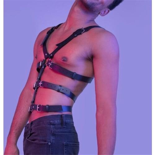 Male Leather Lingerie Sexual Chest Harness Men Adjustable Rave Gay Clothing BDSM Fetish Full Body Harness Belt Strap for Sex