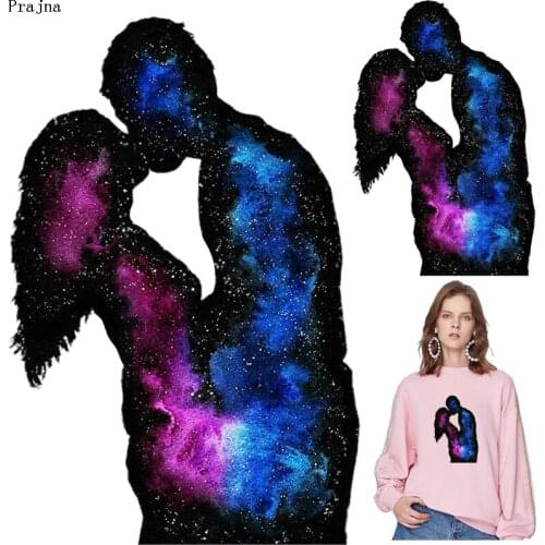 Prajna Star Couple Space Iron On Transfer For Clothes Stripes Heat Vinyl Transfer Thermal Sticker On Clothes Womens T-shirt DIY