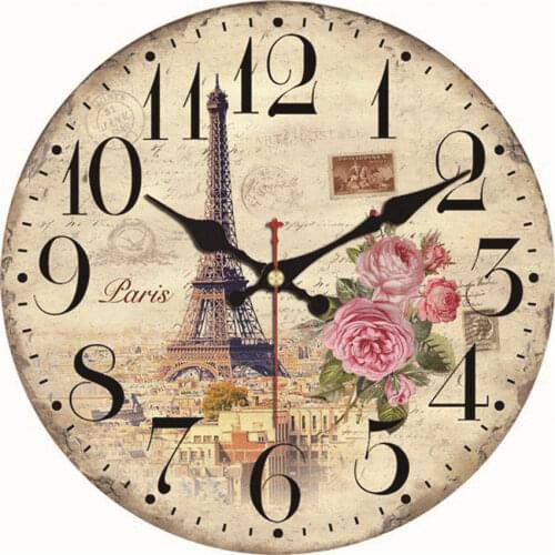 WONZOM Paris Tower Wall Clock,Silent Decorative Wooden Cardboard Wall Clocks For Living Room, Wall Clock For Arabic numbers