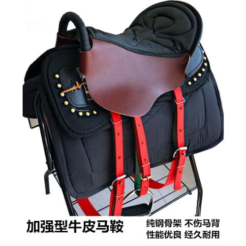 New Armrest Pure Leather Saddle Complete Set of Saddle Full Set of Leather Saddle Horse Harness Equestrian Riding Saddle
