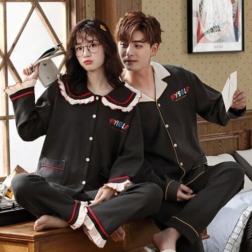 Autumn Lovely Full Sleeve Males Or Females Cotton Loose Lovers Leisurewear Pajamas Suit