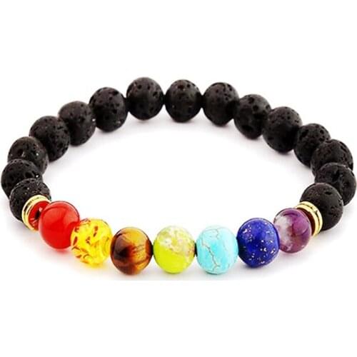 DropShipping Charm Black Natural Lava Stone Bracelet For Women Fashion Adjustable 7 Chakra Healing Beaded Bracelet Men Jewelry