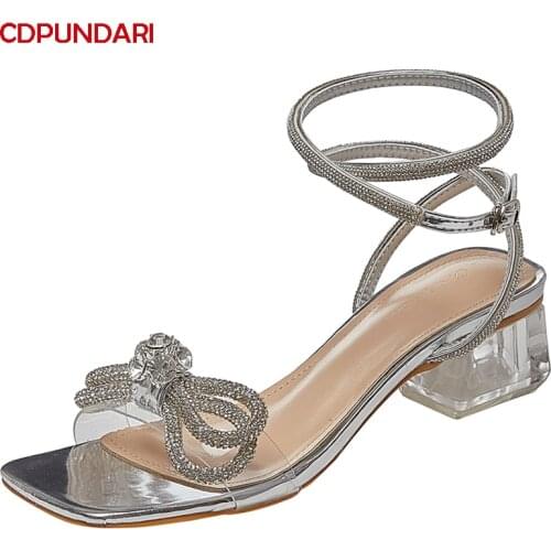 Silver Transparent PVC Ankle Strap Med Heels Sandals Women Summer Party Shoes Ladies Sandales Femmes 2021 Sandalias Mujer